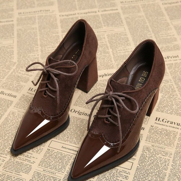 Brown Elegant Women's Pointed Toe Slip-On High Heel Shoes - Picture 2 of 5